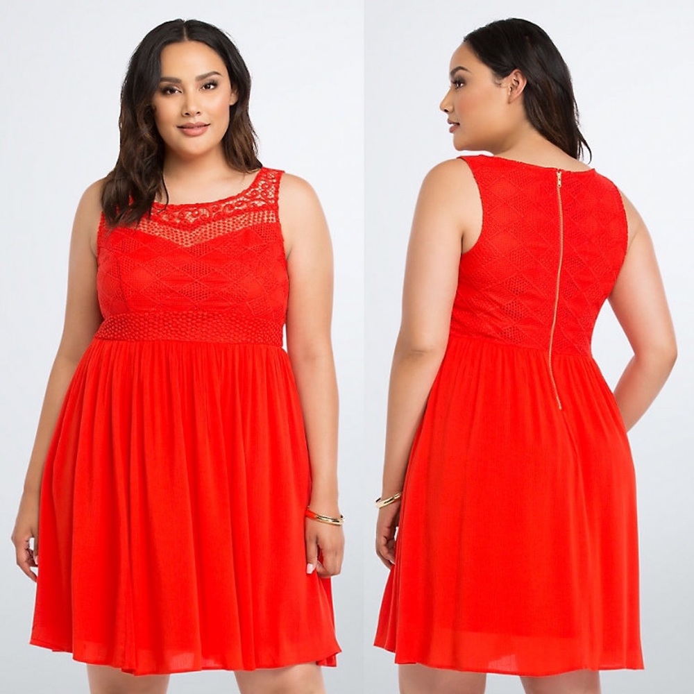 TORRID Gauze Crochet Skater Dress Red Size 18